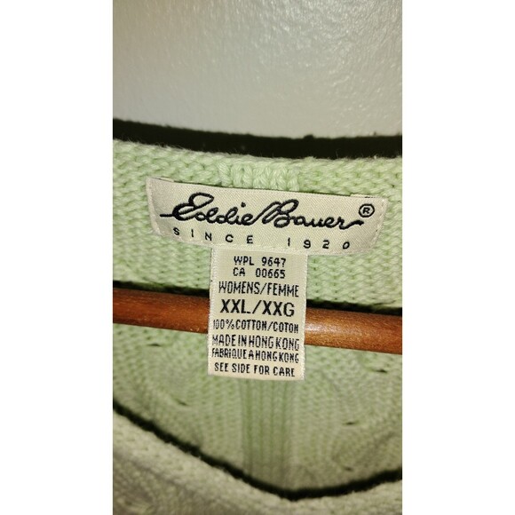 Vintage Eddie Bauer Drifter Sweater XXL Green Chunky Fisherman Cable Knit - Picture 3 of 8